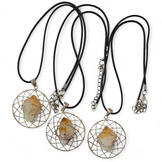 Wire Wrapped Citrine Dreamcatcher Pendant Necklace