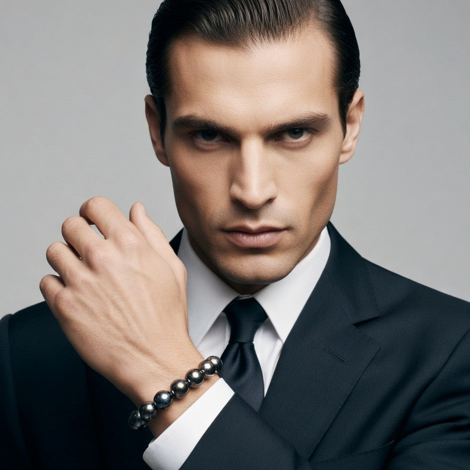 The Iron Shield: Magnetic Hematite Bead Bracelet (10mm Beads · 17cm)