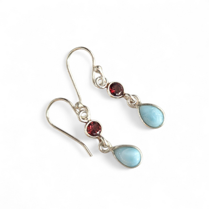 Garnet with Larimar Earrings 925 Sterling Silver