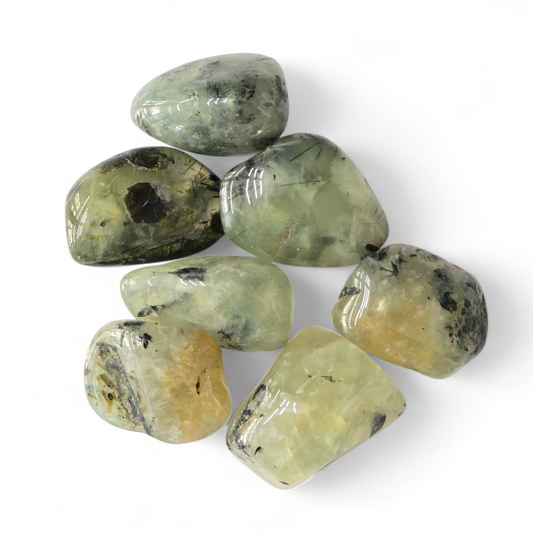 Prehnite with Black Tourmaline Tumble Stone (AA Grade - Tibet)