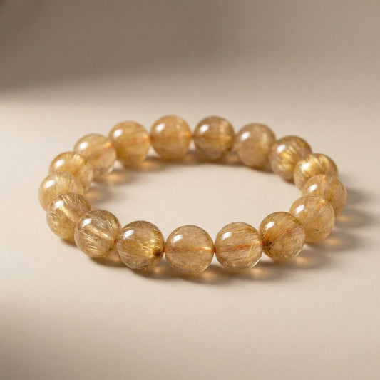 Premium Golden Rutilated Quartz Bracelet (Approx. 13.5mm - 21cm)