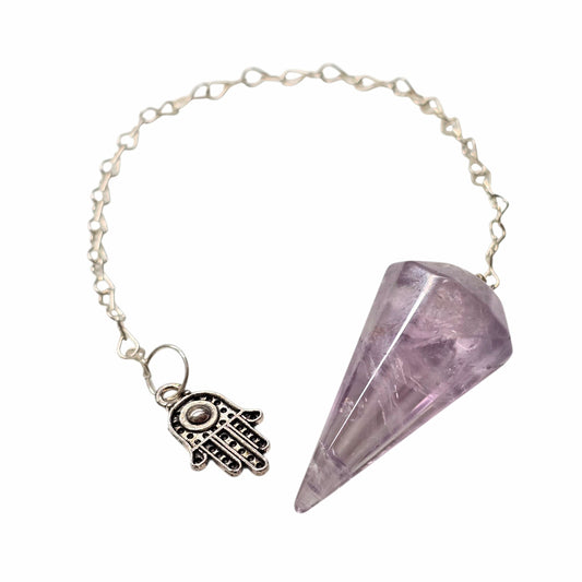Intuitive Protection: Amethyst Pendulum with Hamsa Hand