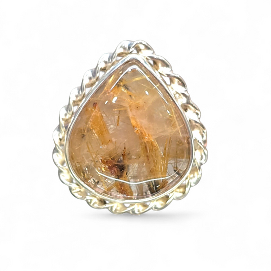 Golden Rutilated Quartz Size 10 Ring #5 (Sterling Silver 925)