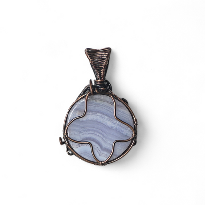 Handmade Copper-Wired Blue Lace Agate Pendant