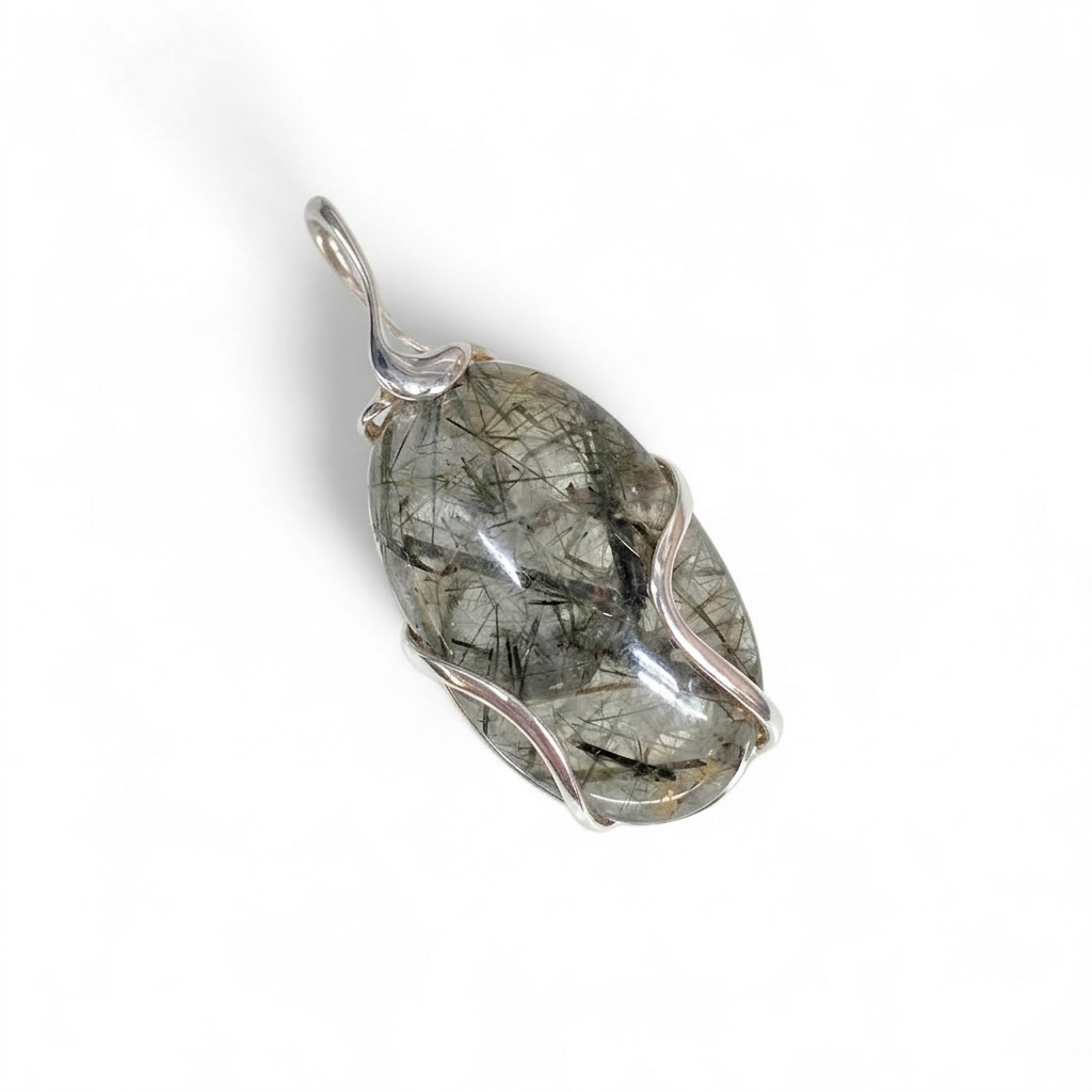 Green Rutile Quartz Pendant (Sterling Silver 925)