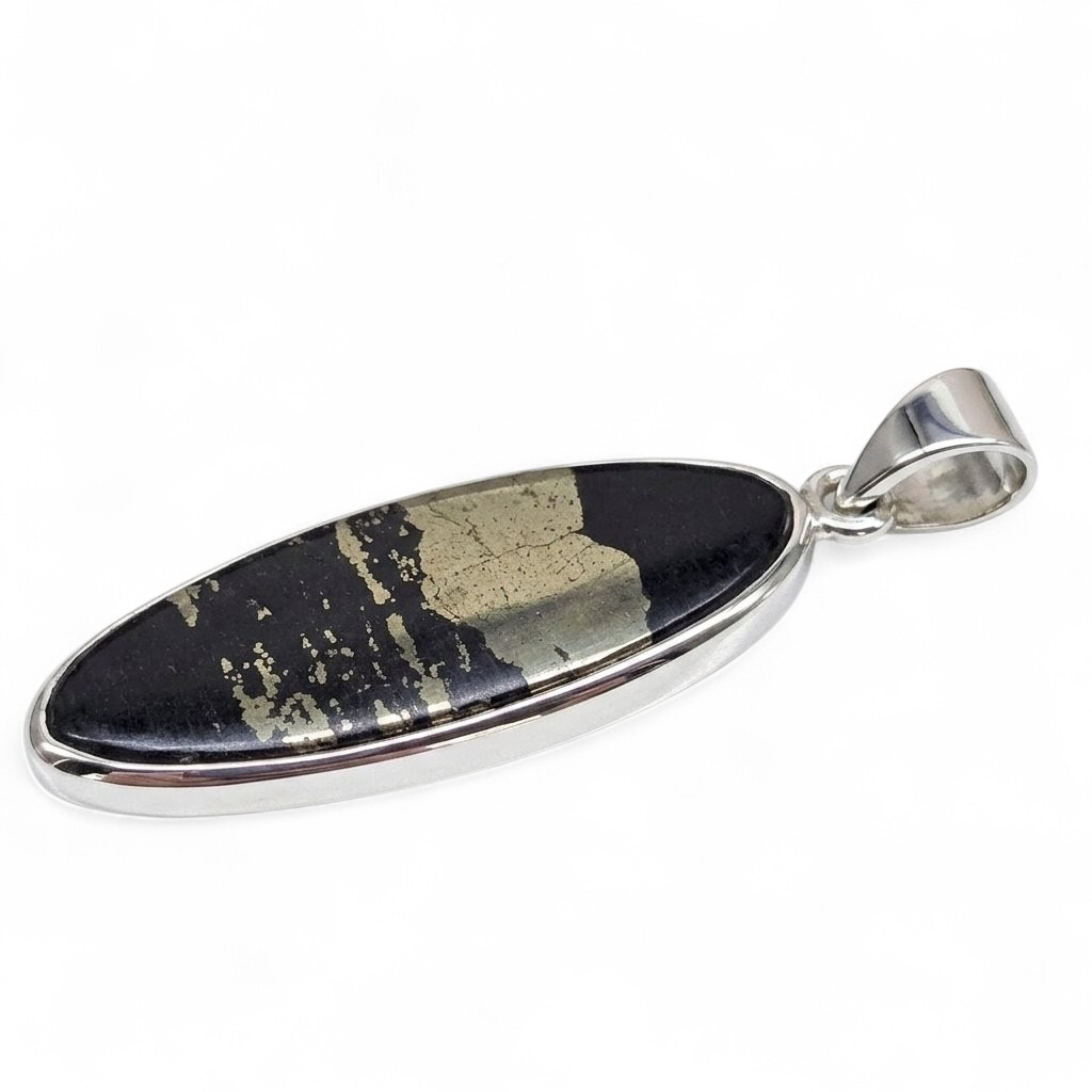 The Alchemist's Shield: "Healer's Gold" (Pyrite in Magnetite) Pendant (Sterling Silver 925)