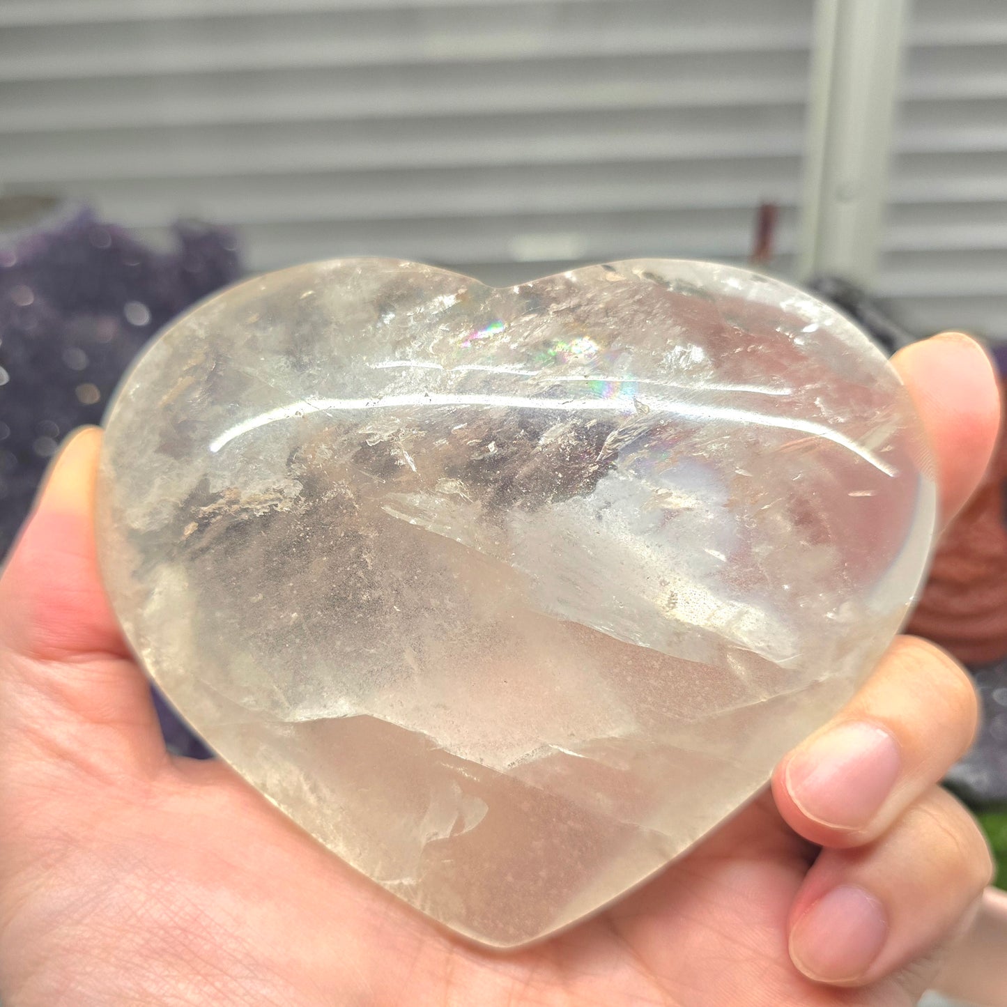 Universal Love & Clarity: Rainbow Clear Quartz Polished Heart