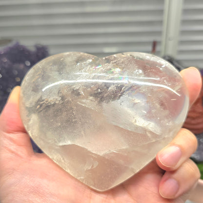 Universal Love & Clarity: Rainbow Clear Quartz Polished Heart