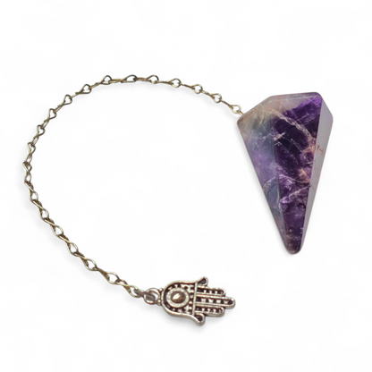 Chevron Amethyst Pendulum with Hamsa hand