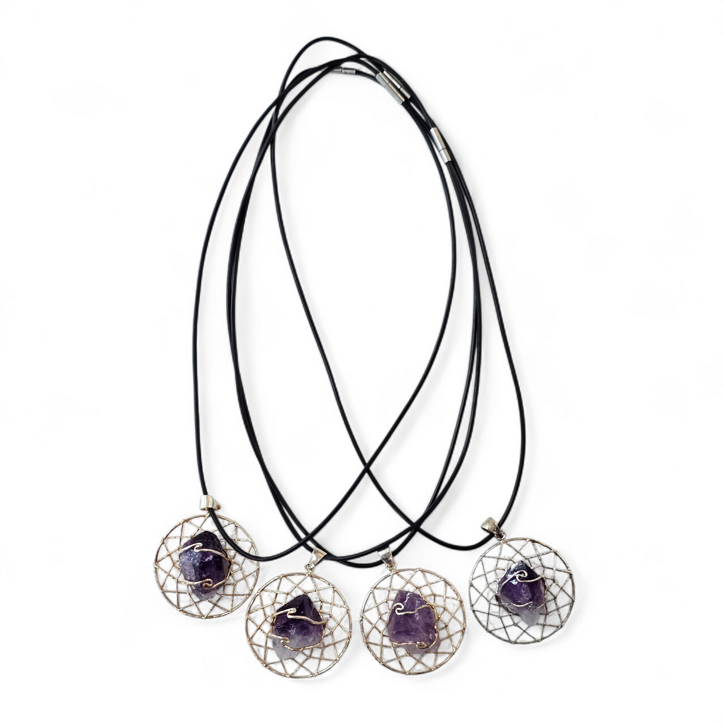 Wire Wrapped Amethyst Dream Catcher Pendant Necklace