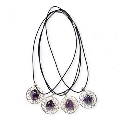 Wire Wrapped Amethyst Dream Catcher Pendant Necklace