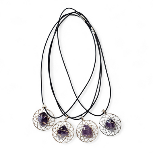 Wire Wrapped Amethyst Dream Catcher Pendant Necklace