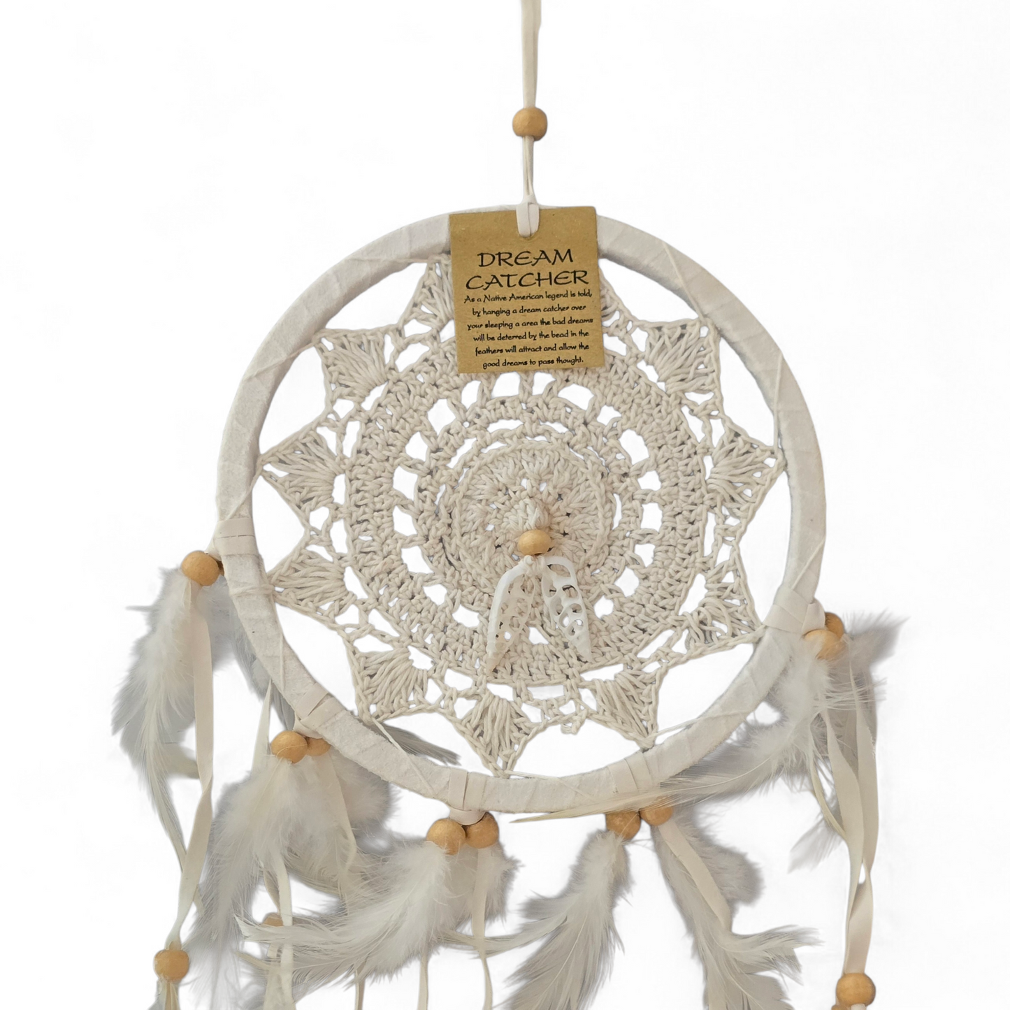 White Macramé Dreamcatcher with Cerithium Vertagus Seashells (Small)