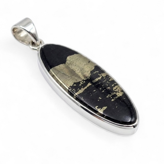 The Alchemist's Shield: "Healer's Gold" (Pyrite in Magnetite) Pendant (Sterling Silver 925)