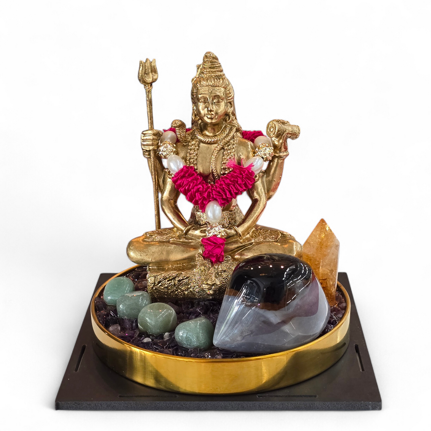 Lord Shiva Meditative Statue with Crystal Energy Base