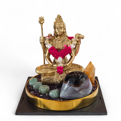 Lord Shiva Meditative Statue with Crystal Energy Base