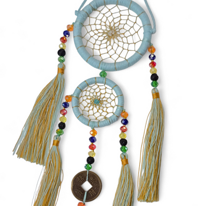 Handmade Dreamcatcher (XS Sky Blue, 2 Rings with 招財進寶 prosperity coin)