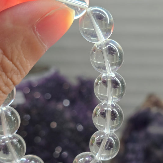 Pure Light: High-Clarity Clear Quartz Bead Bracelet (12mm Beads · 16cm)