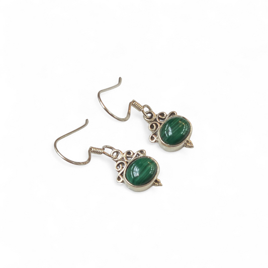 Malachite Earrings (Sterling Silver 925)
