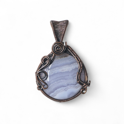 Handmade Copper-Wired Blue Lace Agate Pendant