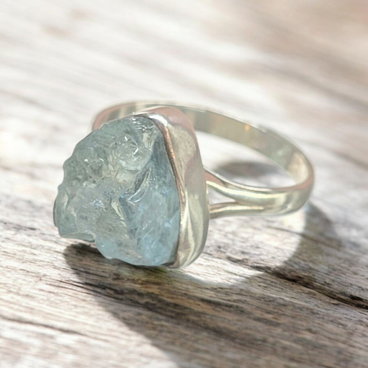 Raw Aquamarine Size 11 Ring (Sterling Silver 925)