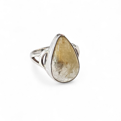 Golden Rutilated Quartz Size 9.5 Ring #2 (Sterling Silver 925)