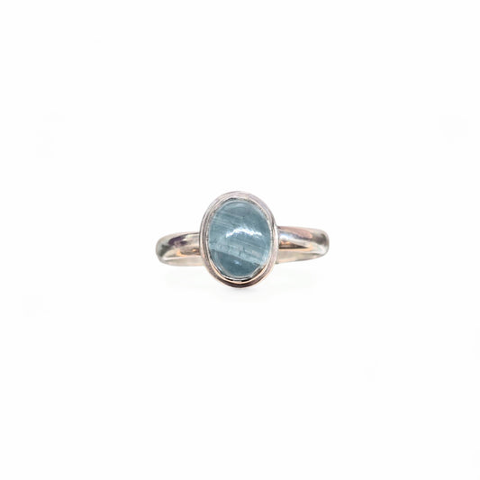 Polished Oval Aquamarine Size 9 Ring (Sterling Silver 925)