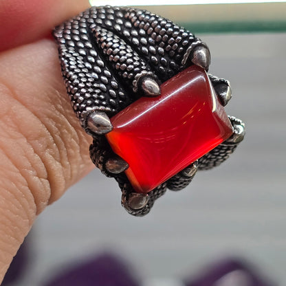 Men's Dragon Claw Carnelian Size 11 Ring (Sterling Silver 925)
