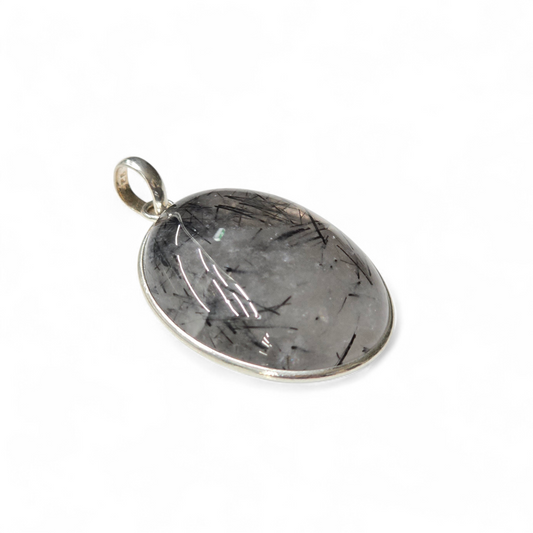 Tourmalinated Quartz Oval Pendant (Sterling Silver 925)