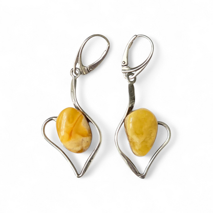 Butterscotch Amber Heart Earrings (Sterling Silver 925)