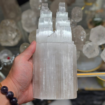 Divine Harmony: Natural Selenite Twin Skyscraper Tower (M)