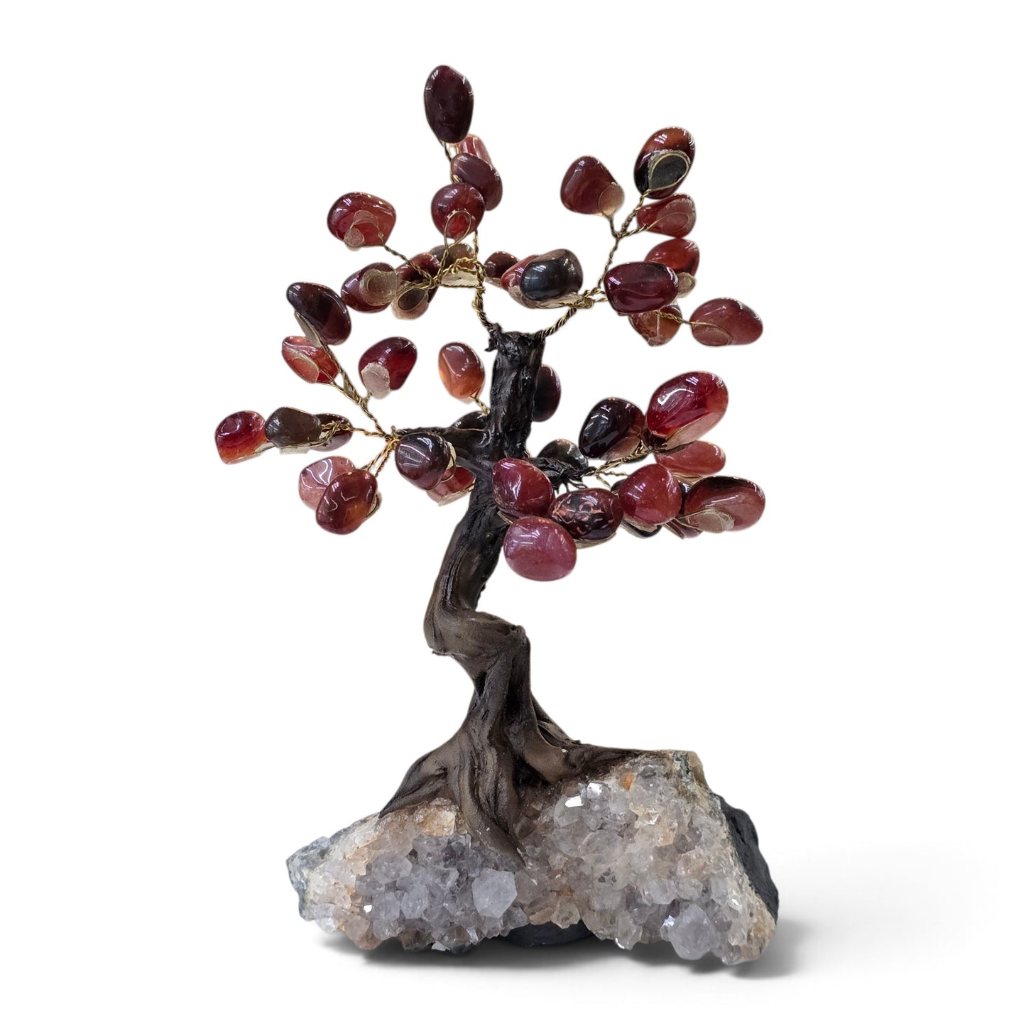 Spark of Vitality: Carnelian Crystal Tree on Quartz Base