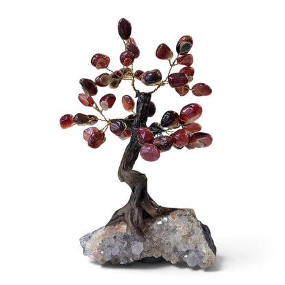 Spark of Vitality: Carnelian Crystal Tree on Quartz Base