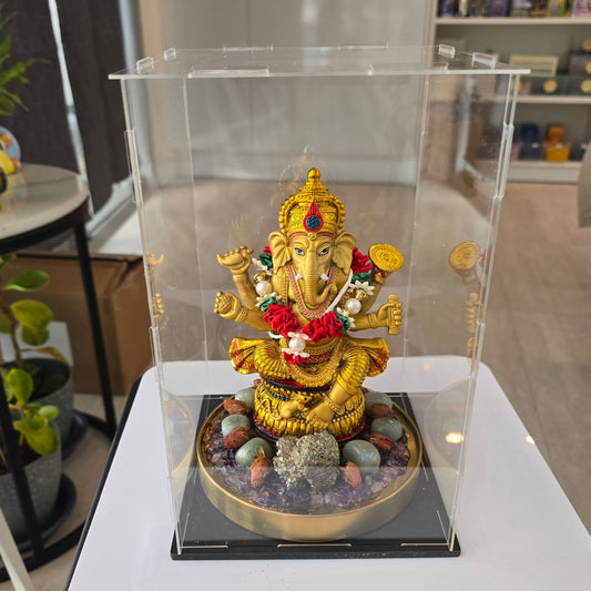 Golden Lord Ganesha Statue with Crystal Accents