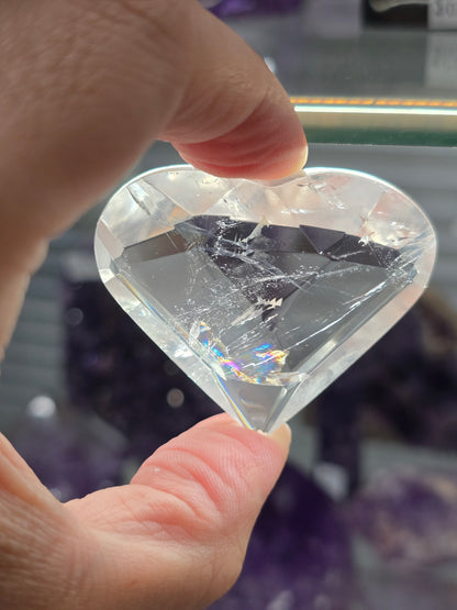 Structured Devotion: Faceted Rainbow Clear Quartz Heart