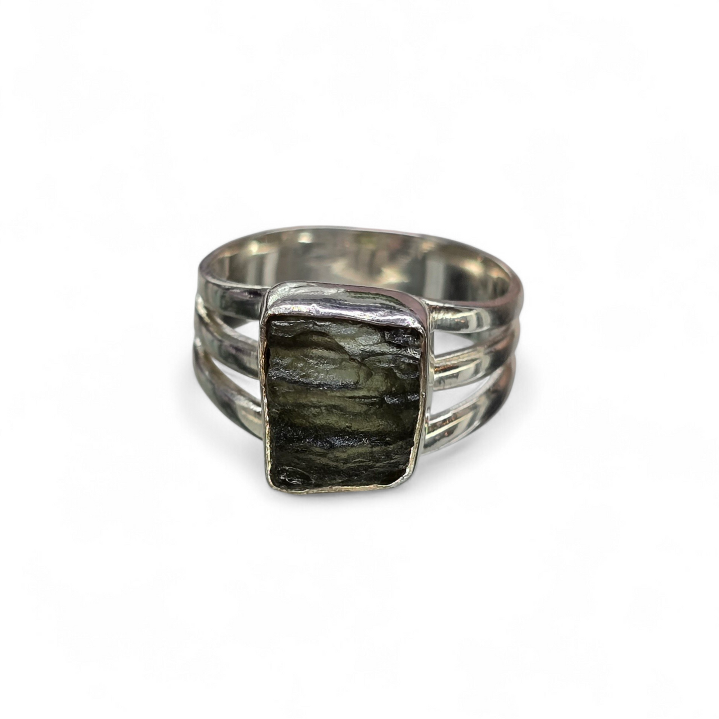 Moldavite Size 7.5 Ring #1 (Sterling Silver 925)