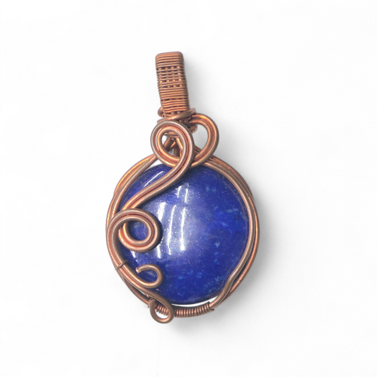 Handmade Copper-Wired Lapis Lazuli Pendant