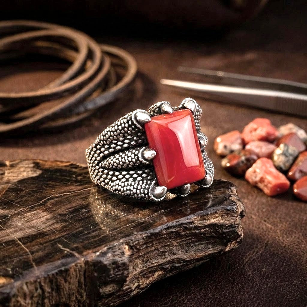 Men's Dragon Claw Carnelian Size 11 Ring (Sterling Silver 925)