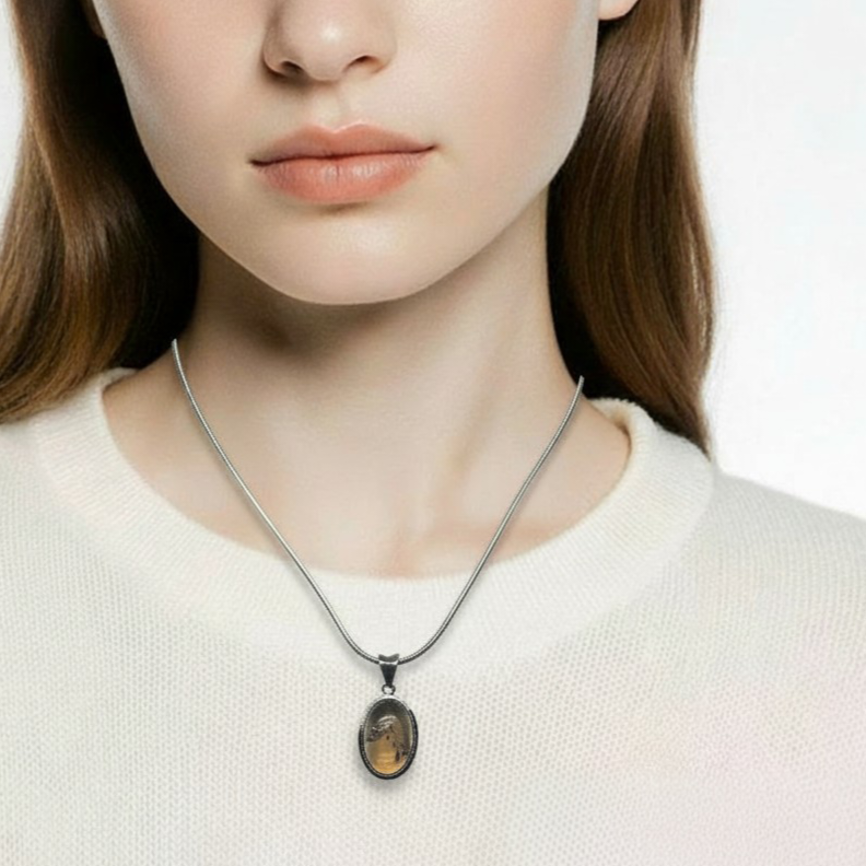 Oval Smoky Citrine with Inclusion 925 Sterling Silver Pendant