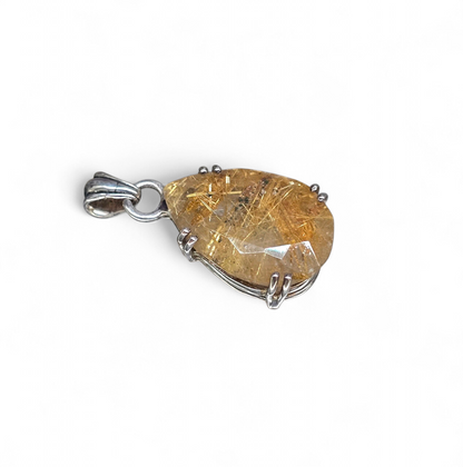 Golden Rutilated Quartz Pendant #3 (Sterling Silver 925)