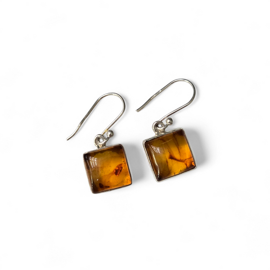Square Baltic Amber Earrings (Sterling Silver 925) #2