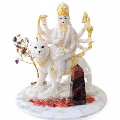 Custom Cold-Cast Goddess Durga Statue with Marble Base