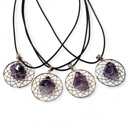 Wire Wrapped Amethyst Dream Catcher Pendant Necklace