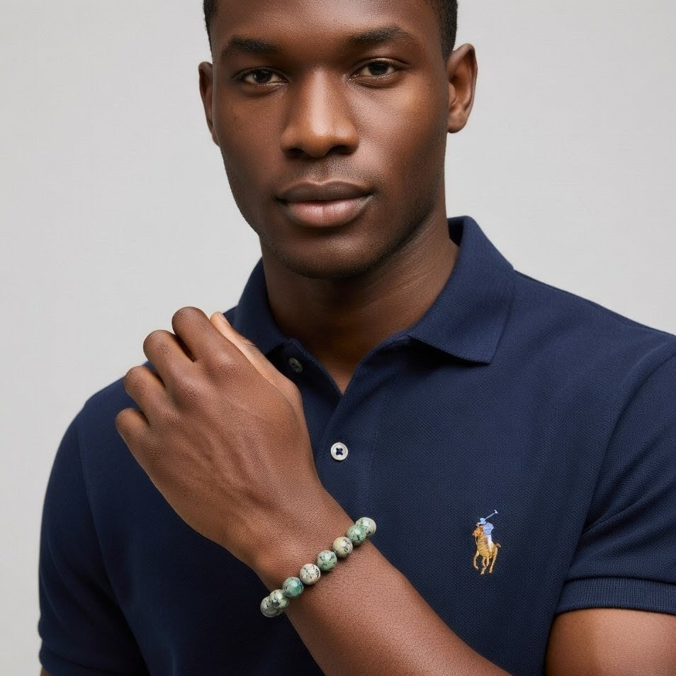 Mountain Peak Clarity: Natural K2 Jasper Bead Bracelet (10mm Beads · 17cm)