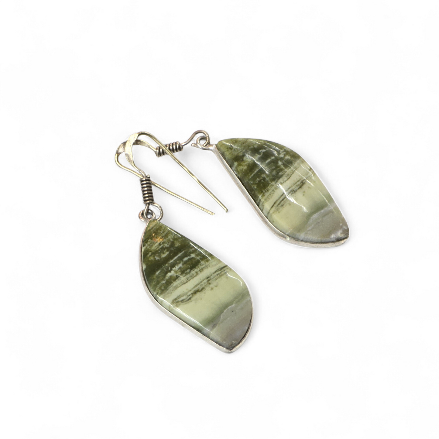 Serpentine Natural Stone Earrings (Sterling Silver 925)
