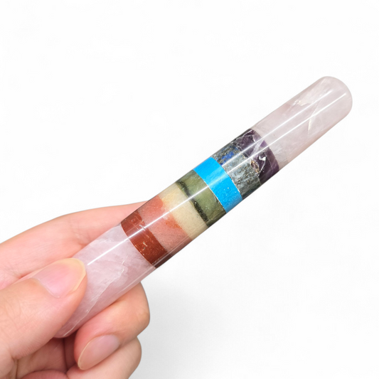 7 Chakra Rose Quartz Wand (approx. 130mm)