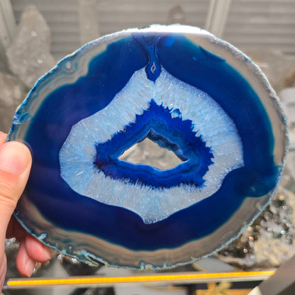 The Ocean’s Echo: Vibrant Blue Agate Geode Slice