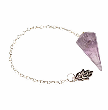 Intuitive Protection: Amethyst Pendulum with Hamsa Hand