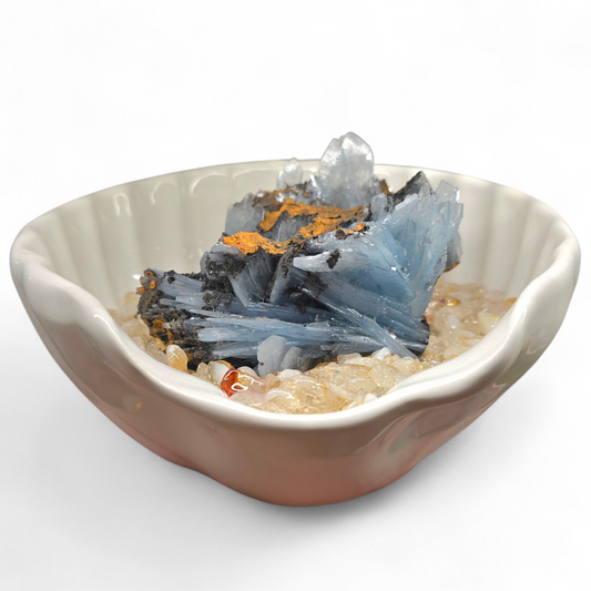 Azure Coastal Calibration Set: Raw Blue Barite Cluster with Citrine Chips (OOAK)