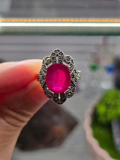 Ruby Marcasite Size 7.5 Ring (Sterling Silver 925)